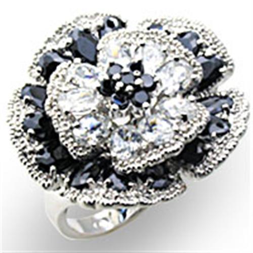 34432 - High-Polished 925 Sterling Silver Ring with AAA Grade CZ  in Jet