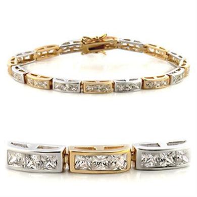 36712 - Gold+Rhodium Brass Bracelet with AAA Grade CZ  in Clear