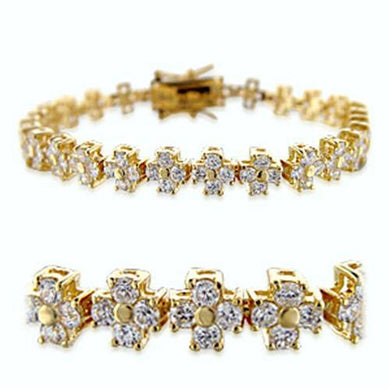 36714 - Gold Brass Bracelet with AAA Grade CZ  in Clear