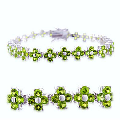 36715 - Rhodium Brass Bracelet with Synthetic Spinel in Peridot