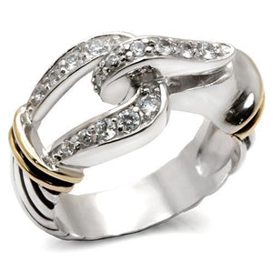 37709 - Reverse Two-Tone 925 Sterling Silver Ring with AAA Grade CZ  in Clear
