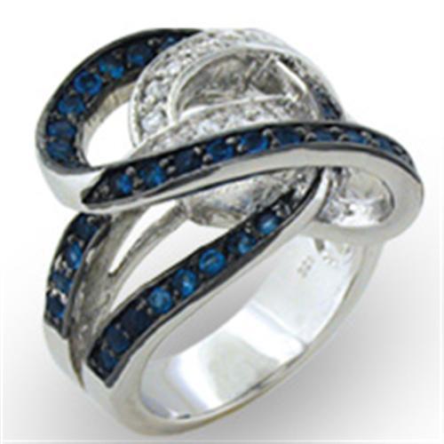 37711 - Rhodium + Ruthenium 925 Sterling Silver Ring with Synthetic Spinel in Sapphire