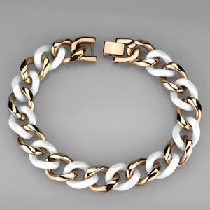 3W1001 - IP Rose Gold(Ion Plating) Stainless Steel Bracelet with Ceramic  in White