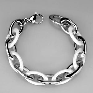 3W1008 - High polished (no plating) Stainless Steel Bracelet with Ceramic  in White