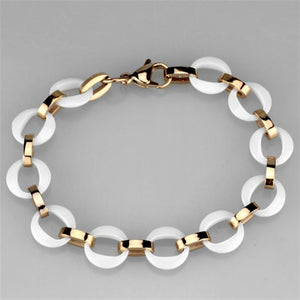 3W1015 - IP Rose Gold(Ion Plating) Stainless Steel Bracelet with Ceramic  in White