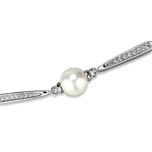 3W1041 - Rhodium Brass Bracelet with Synthetic Pearl in White