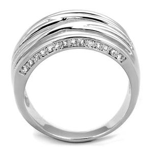 3W1066 - Rhodium Brass Ring with AAA Grade CZ  in Clear