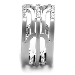 3W1070 - Rhodium Brass Ring with AAA Grade CZ  in Clear
