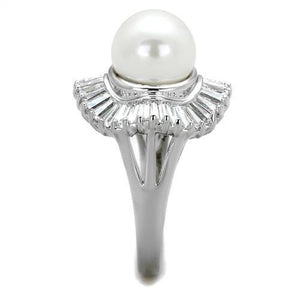 3W1073 - Rhodium Brass Ring with Synthetic Pearl in White
