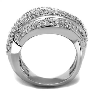 3W1081 - Rhodium Brass Ring with AAA Grade CZ  in Clear