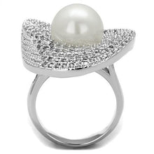 Load image into Gallery viewer, 3W1082 - Rhodium Brass Ring with Synthetic Pearl in White