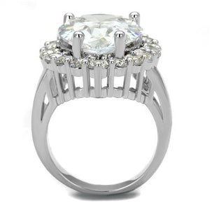 3W1084 - Rhodium Brass Ring with AAA Grade CZ  in Clear