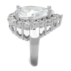 3W1084 - Rhodium Brass Ring with AAA Grade CZ  in Clear