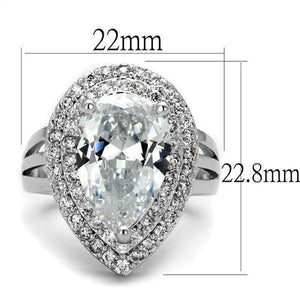3W1085 - Rhodium Brass Ring with AAA Grade CZ  in Clear