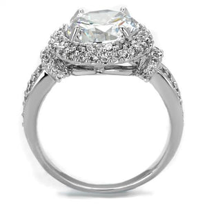 3W1087 - Rhodium Brass Ring with AAA Grade CZ  in Clear