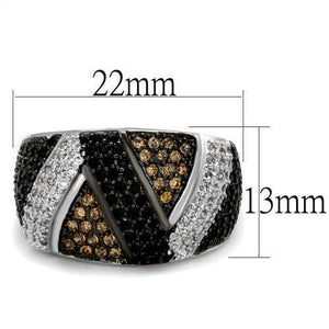 3W1088 - Rhodium + Ruthenium Brass Ring with AAA Grade CZ  in Multi Color