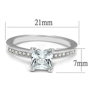 3W1209 - Rhodium Brass Ring with AAA Grade CZ  in Clear