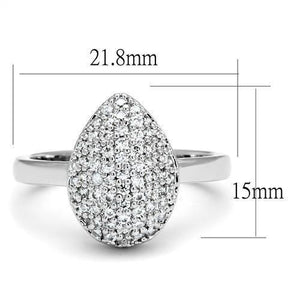 3W1211 - Rhodium Brass Ring with AAA Grade CZ  in Clear