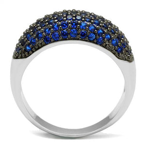 3W1212 - Rhodium + Ruthenium Brass Ring with AAA Grade CZ  in London Blue