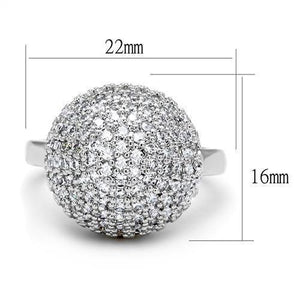 3W1213 - Rhodium Brass Ring with AAA Grade CZ  in Clear