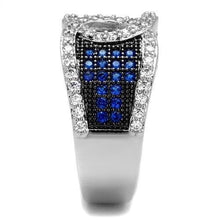 Load image into Gallery viewer, 3W1216 - Rhodium + Ruthenium Brass Ring with AAA Grade CZ  in London Blue
