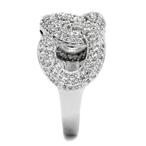 3W1218 - Rhodium Brass Ring with AAA Grade CZ  in Clear