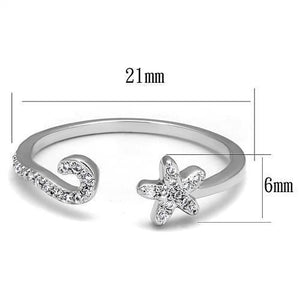 3W1240 - Rhodium Brass Ring with AAA Grade CZ  in Clear