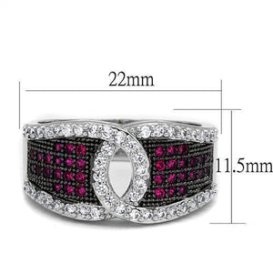 3W1243 - Rhodium + Ruthenium Brass Ring with AAA Grade CZ  in Ruby