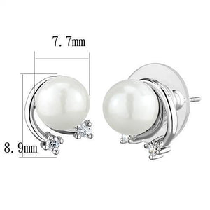 3W1279 - Rhodium Brass Earrings with Synthetic Pearl in White