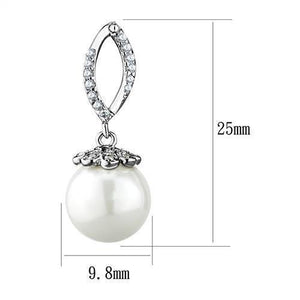 3W1301 - Rhodium Brass Earrings with Synthetic Pearl in White