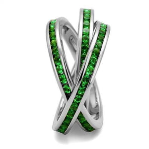 3W1332 - Rhodium Brass Ring with Synthetic Synthetic Glass in Emerald