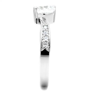 3W1337 - Rhodium Brass Ring with AAA Grade CZ  in Clear