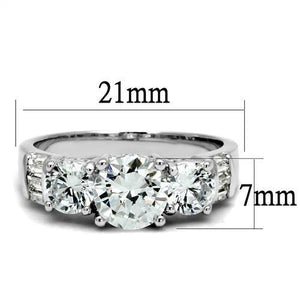 3W1343 - Rhodium Brass Ring with AAA Grade CZ  in Clear