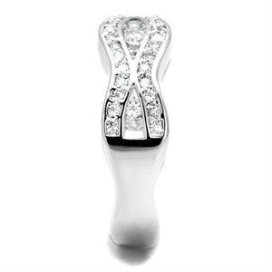 3W1345 - Rhodium Brass Ring with AAA Grade CZ  in Clear