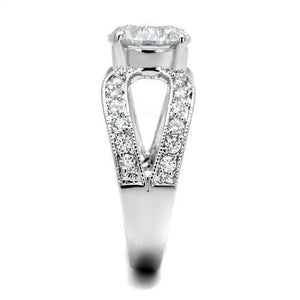 3W1348 - Rhodium Brass Ring with AAA Grade CZ  in Clear