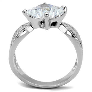 3W1350 - Rhodium Brass Ring with AAA Grade CZ  in Clear