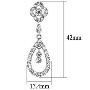 3W1351 - Rhodium Brass Earrings with AAA Grade CZ  in Clear