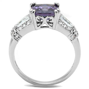 3W1365 - Rhodium Brass Ring with AAA Grade CZ  in Amethyst