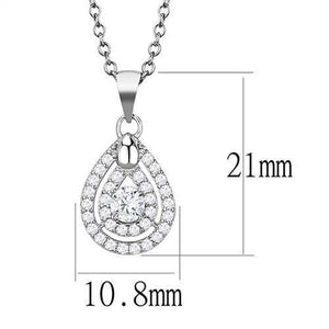 3W1376 - Rhodium 925 Sterling Silver Chain Pendant with AAA Grade CZ  in Clear