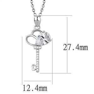 3W1380 - Rhodium 925 Sterling Silver Chain Pendant with AAA Grade CZ  in Clear