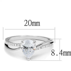 3W1389 - Rhodium 925 Sterling Silver Ring with AAA Grade CZ  in Clear