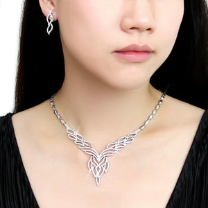 3W1418 - Rhodium Brass Jewelry Sets with AAA Grade CZ  in Clear