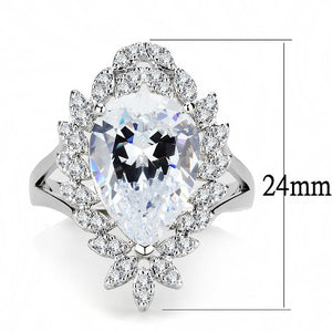 3W1435 - Rhodium Brass Ring with AAA Grade CZ  in Clear