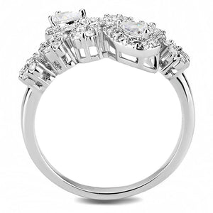 3W1441 - Rhodium Brass Ring with AAA Grade CZ  in Clear