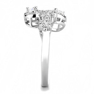 3W1441 - Rhodium Brass Ring with AAA Grade CZ  in Clear