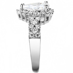 3W1442 - Rhodium Brass Ring with AAA Grade CZ  in Clear