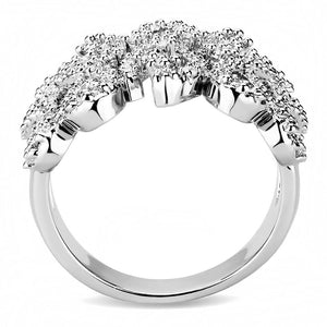 3W1443 - Rhodium Brass Ring with AAA Grade CZ  in Clear