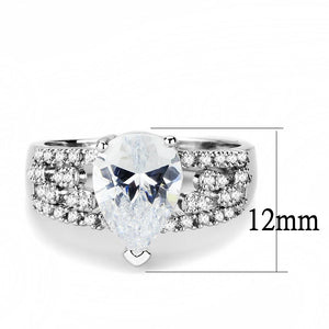 3W1444 - Rhodium Brass Ring with AAA Grade CZ  in Clear