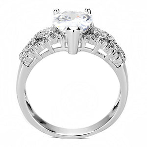 3W1444 - Rhodium Brass Ring with AAA Grade CZ  in Clear