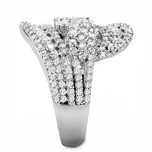 3W1445 - Rhodium Brass Ring with AAA Grade CZ  in Clear
